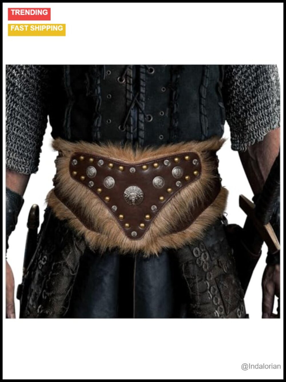 Medieval Leather Faux Fur Wide Waist Armor Belt Viking Cosplay